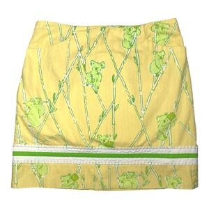 Lilly Pulitzer 2009 Yellow and Green Bamboo Koala Print Skirt Size 4